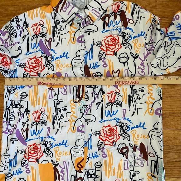 Shein Button Down Shirt Women’s Large(US 8/10) Multicolor Collared Abstract NWOT - Picture 5 of 6